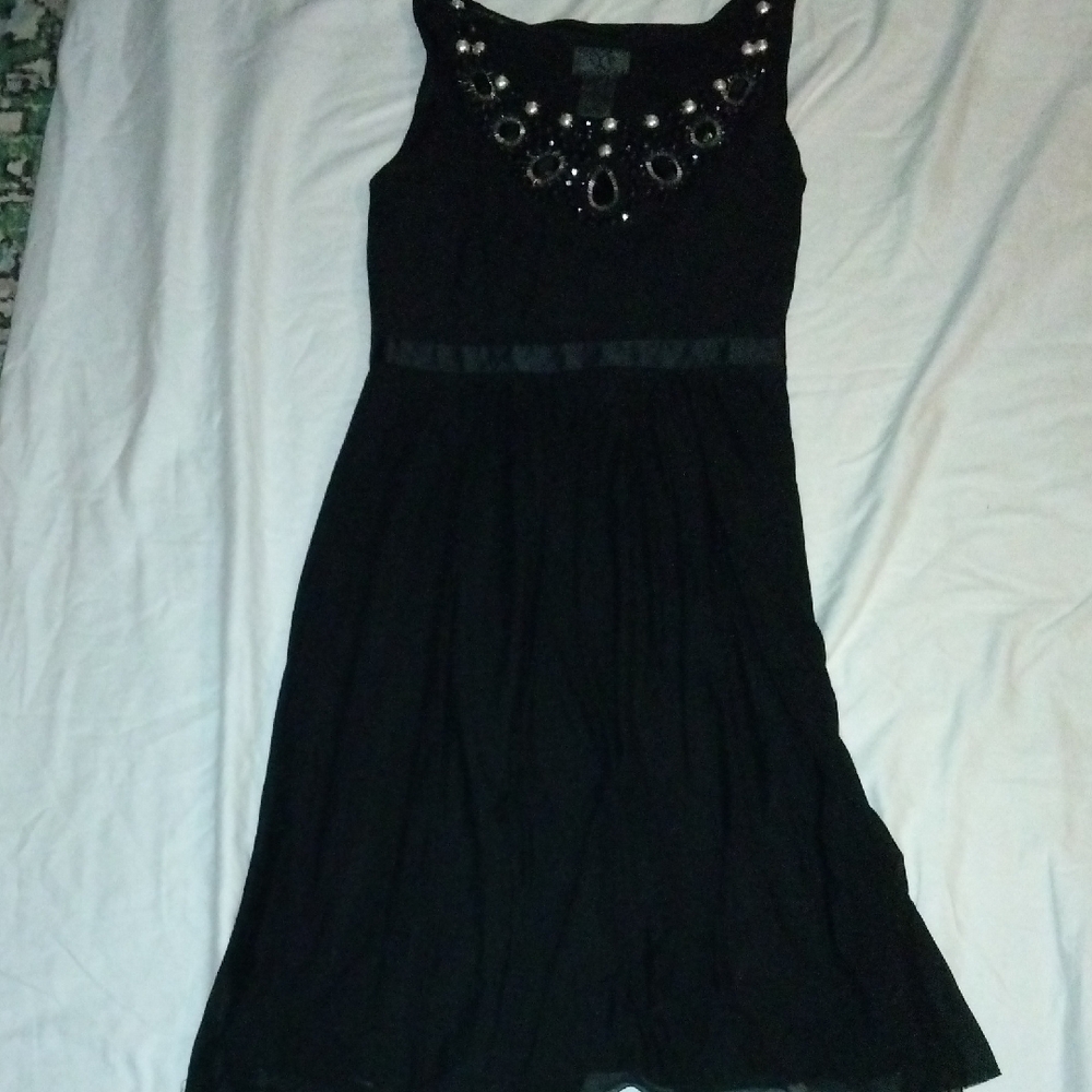 Ice Black Midi Dress with Embellished Neckline